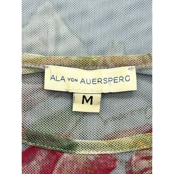 Ala Von Auersperg Diane Sheer Mesh Tunic Top Blue Floral Botanical Womens Size M - Picture 3 of 8